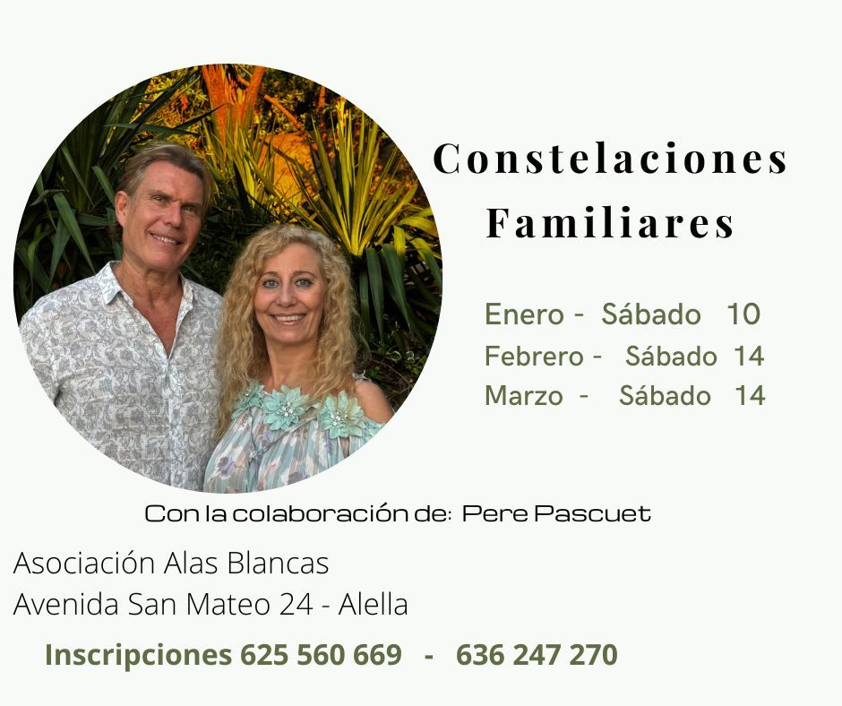 Cartel del taller vivencia de constalciones familiares y healing love que se realiza en el Maresme 