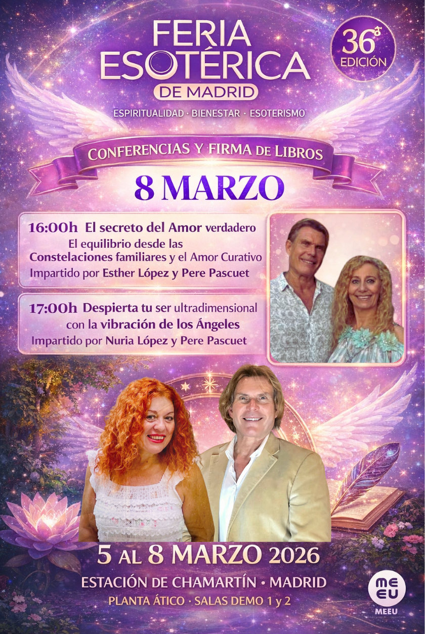 Cartel de la Conferencia de ángeles y seres ultradiensionales que se realiza el la feria Esoterica de Madrid